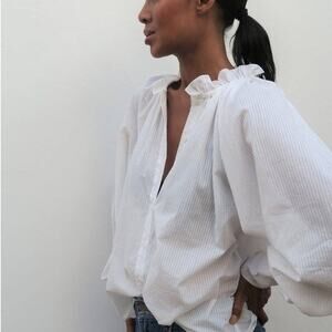 NWT Lu-Ciee Amour Organic Cotton White Boho Blouse Shell Buttons Relaxed Fit M/L